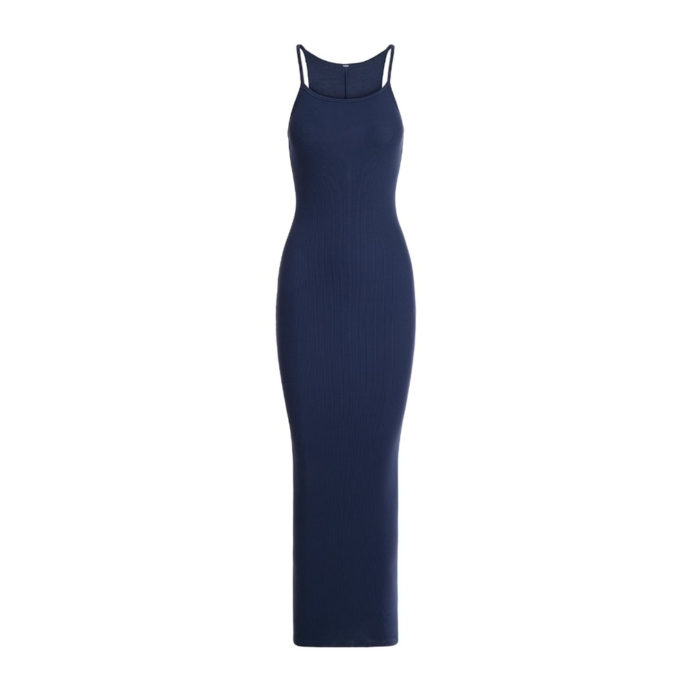 Skims Cotton Rib Long Cami Dress in Navy, Size XXS - Picture 5 of 9
